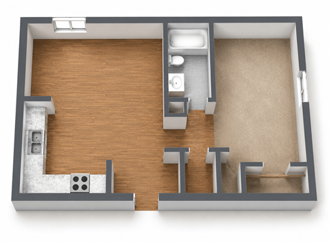 Floor plan for 1 bed, 1 bath, 710 sqft